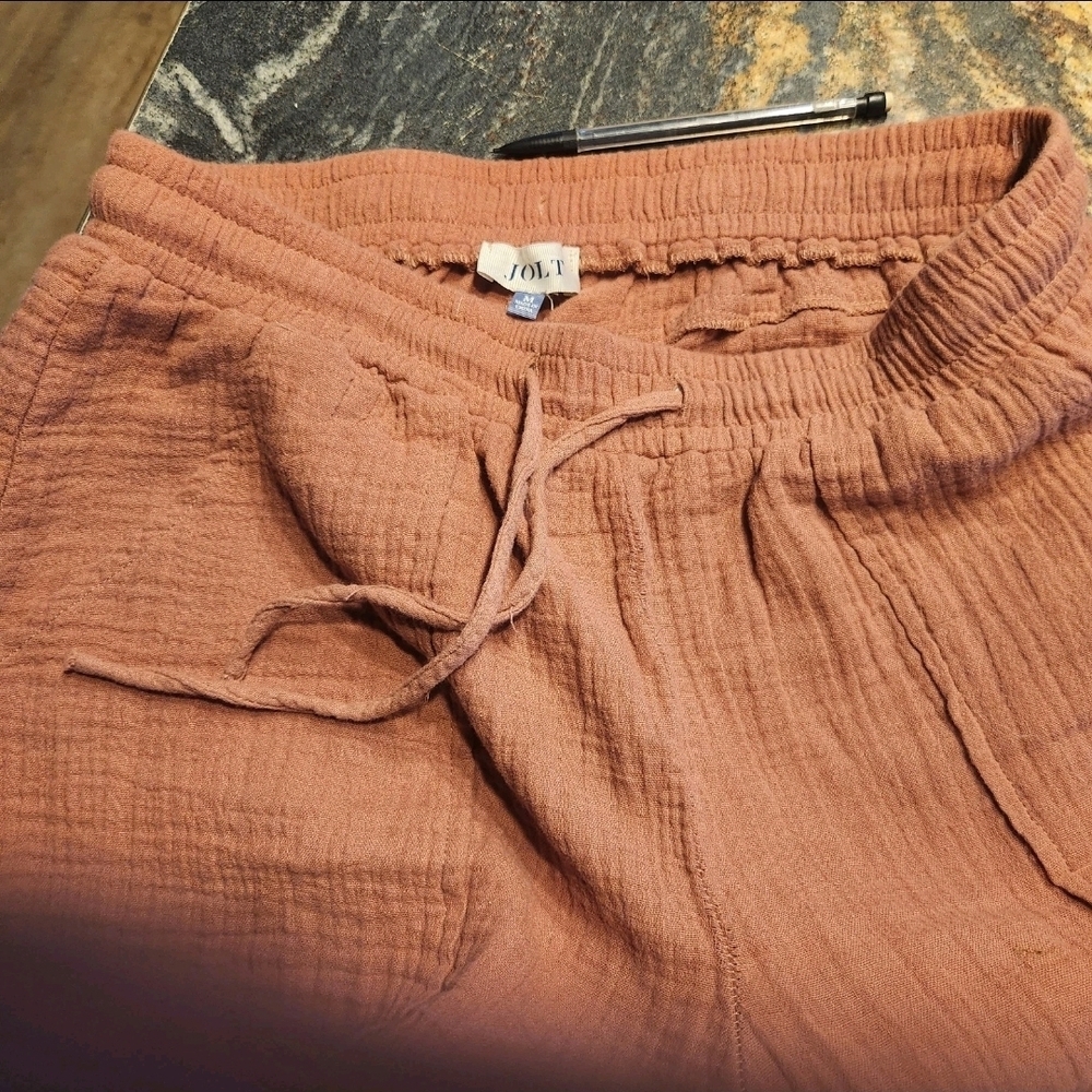 Jolt 100% Cotton Guaze Pants Women's 3/4 Length  Salmon. Medium. Drawstring - Picture 5 of 9